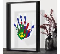 QSLKI Kit di Impronte di Mani per Famiglia, Nero, Cornice Impronta Mani e Piedi Neonati con Spazio, Kit di Impronte Delle Mani dei Membri Della Famiglia, 4 Deflettori, 6 Vernici, Stampa di Zampe