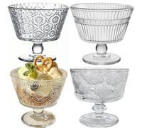 QSLKI Set di 4 Coppe Da Gelato In Vetro Trasparente, Coppette Riutilizzabili Per Macedonia, 260ml, 100% Senza Piombo, Bicchieri Da Dessert Con Piedi, Per La Casa, Il Ristorante, Feste (Stile 2)