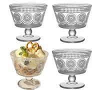 QSLKI Set di 4 Coppe Da Gelato In Vetro Trasparente, Coppette Riutilizzabili Per Macedonia, 260ml, 100% Senza Piombo, Bicchieri Da Dessert Con Piedi, Per La Casa, Il Ristorante, Feste (Stile 1)