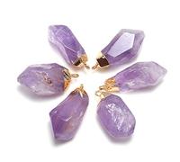 QSLLER 5 ciondoli in pietra naturale, di forma irregolare, ametiste naturali, per collane fai da te, gioielli fai da te, collane e bracciali, Ottone, Ametista