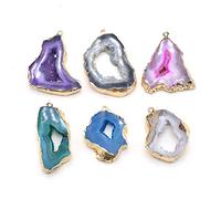 QSLLER 5pcs Pietra Naturale Agata Cristalli Boccioli Irregolare Placcato Oro Ciondolo Fare Gioielli FAI DA TE Appeso Accessori Charms Decorazione Del Partito 32x40mm