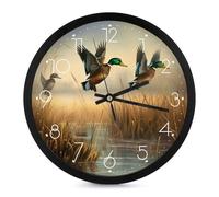 QSMGHKD Orologio da parete rotondo da 25,4 cm, stampa di caccia che vola, orologio da parete moderno, grande orologio da parete decorativo per casa, cucina, soggiorno, ufficio, funzionamento a