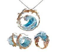 Qsnailfrr Set di Gioielli con Collana, Anello e Orecchini, Collana con Giuramento dell'Oceano, Set di Gioielli Estivi a Tema Marino, Regalo Stimolante per Donna