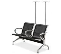 QSNYJPL Sedie Sala d'Attesa a 2 Posti, Poltrona con Asta Portaflebo Rimovibile, Braccioli e Gambe in Tubo d'Acciaio Integrati per Ospedali e Cliniche(Black)