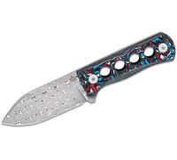 QSP Knife Canary Neck Knife Black Laminated Damascus Red White Blue CF QS141-J