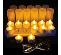 QSPORTPEAK Set di 12 LED Realistiche Senza Fiamma Candele, USB Ricaricabile Illuminazione d'Atmosfera Romantica Decorazione per Party Festa Bar Caffetteria Casa Regalo Natalizio per Amici (Giallo)