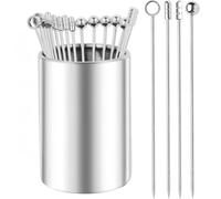 QSTDGVPW Stecchini da Cocktail Riutilizzabili Spiedini Cocktail Bacchette Drink Bastoncini Guarnizione in Acciaio Inox 304 con Finitura E Teste a Sfera con