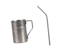 QSTDGVPW Tazza da Campeggio in Acciaio Inox, Leggera E Pratica, Ideale per caffè E Latte - per Avventure, Viaggi con Lo Zaino in Spalla, Grigio con Paglia