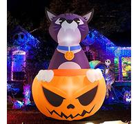 QSUM Gonfiabili di Halloween Gatto Zucca 2,5 m, Luci a LED Decorazioni notturne Esterne Ventilatore ad aria incorporata Halloween Gigante Prato Gonfiabili per Giardino Decorazione da Giardino