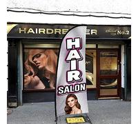 QSUM Kit di bandierina e asta per parrucchiere e picchetto di terra, 7 FT Upgrade bandiera senza vento piuma bandiera pubblicitaria commerciale per parrucchiere negozio vendite