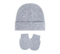 Qsvbeeqj 1 set di cappelli e guanti in cotone per neonati in morbido tessuto traspirante elastico cappello fetale pieghevole per neonati guanti in cotone e cuffia, grigio, Taglia unica
