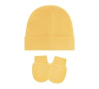 Qsvbeeqj 1 set di cappelli e guanti in cotone per neonati in morbido tessuto traspirante elastico cappello fetale pieghevole per neonati guanti in cotone e cuffia, Giallo, Taglia unica