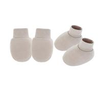 Qsvbeeqj 1 set di tessuti in cotone per neonati anti graffio mano coperto guanti e calze morbidi e traspiranti per 0-6 mesi ragazzi ragazze guanti traspiranti bambino, tè al latte, taglia unica