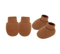 Qsvbeeqj 1 set di tessuti in cotone per neonati anti graffio mano coperto guanti e calze morbidi e traspiranti per 0-6 mesi ragazzi ragazze guanti traspiranti bambino, caramello, taglia unica