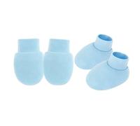 Qsvbeeqj 1 set di tessuti in cotone per neonati anti graffio mano coperto guanti e calze morbidi e traspiranti per 0-6 mesi ragazzi ragazze guanti traspiranti bambino, azzurro, taglia unica