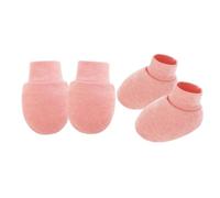 Qsvbeeqj 1 set di tessuti in cotone per neonati anti graffio mano coperto guanti e calze morbidi e traspiranti per 0-6 mesi ragazzi ragazze guanti traspiranti bambino, Polvere di gamberetti, taglia