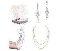 Qsvbeeqj 1920s Grande Set di Accessori Per Le Donne Flapper Fascia Copricapo Collana ruggenti anni '20 Costume Accessori Set Grande Abbigliamento