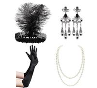 Qsvbeeqj 1920s Grande Set di Accessori Per Le Donne Flapper Fascia Copricapo Collana ruggenti anni '20 Costume Accessori Set Grande Abbigliamento