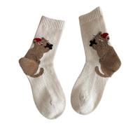 Qsvbeeqj 1Pair Calze di Lana Morbida Inverno Caldo Crews Lavorato A Maglia Spessa Caviglia Calzino Bella Boot Sock Calzetteria Per Le Donne Ragazze Regali Termici Per Le Donne, Bianco albicocca
