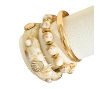 Qsvbeeqj 3 bracciali impilabili con perle artificiali con opere d'arte, design leggero per look stratificati, perline regolabili in resina, Taglia unica, come descritto