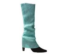 Qsvbeeqj 80s 90s Donne Ragazze Knit Pattinaggio Scaldamuscoli Arcobaleno A Righe Crochet A Costine Ginocchio Calze Per Accessori Del Partito di Halloween Accessori, Blu lago, Taglia unica