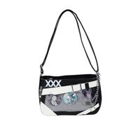 Qsvbeeqj Anime Crossbody Bag Per Le Donne Distintivo Display Messenger Bag PU Pelle Sospensione Per Gli Stili Giapponesi Amanti Pin Display Bag, nero e bianco