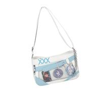 Qsvbeeqj Anime Crossbody Bag Per Le Donne Distintivo Display Messenger Bag PU Pelle Sospensione Per Gli Stili Giapponesi Amanti Pin Display Bag, bianco e blu