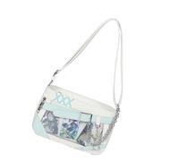 Qsvbeeqj Anime Crossbody Bag Per Le Donne Distintivo Display Messenger Bag PU Pelle Sospensione Per Gli Stili Giapponesi Amanti Pin Display Bag, bianco e verde