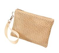 Qsvbeeqj Borsa a busta in paglia essenziale da spiaggia per le donne intrecciata piccola borsa con cinturino da polso borsa alla moda da spiaggia con cerniera pochette tessuta, C, One Size