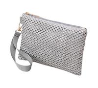 Qsvbeeqj Borsa a busta in paglia essenziale da spiaggia per le donne intrecciata piccola borsa con cinturino da polso borsa alla moda da spiaggia con cerniera pochette tessuta, Argento, One Size