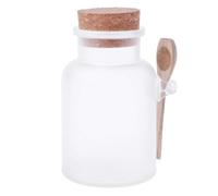 Qsvbeeqj Bottiglia di sale da bagno con cucchiaio in legno e tappo in sughero morbido per monete, gioielli, orecchini, organizer per bottiglie, spray, contenitore ermetico