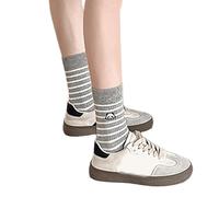 Qsvbeeqj Calze Di Vitello In Cotone A Righe Con Panda Del Fumetto Ricamo Per Le Donne Adolescenti Coreano Preppy Studente Medio Tubo Calze Da, Grigio chiaro, S-XXL