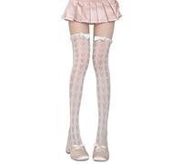 Qsvbeeqj Calze lunghe trasparenti traspiranti con motivi artistici a forma di cuore elastico con fiocco in pizzo per coscia calze alte per le donne archi carini calze in nylon trasparente dettagliate
