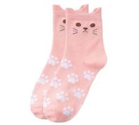 Qsvbeeqj Calzini da donna in cotone a metà polpaccio con orecchie e zampe di gatto stampa novità divertente cartone animato animale calzetteria regalo divertente equipaggio, B, Taglia unica