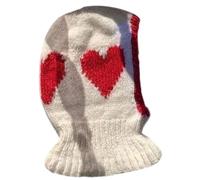 Qsvbeeqj Cappello con cappuccio per adulti, scaldacollo, cappello con cappuccio a forma di cuore, accessorio per il freddo, scaldacollo per le donne in esecuzione, Bianco, taglia unica