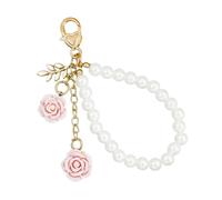 Qsvbeeqj Catena per chiavi di moda con perline e petali di rosa per chiavi auto, portachiavi fatto a mano, accessorio per portachiavi antiruggine