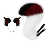 [Qsvbeeqj] Cerchietto con orecchie di volpe, coda di gatto e coda, set per Halloween, cosplay, feste, accessori per costume da volpe, per bambini e adulti
