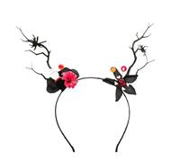 Qsvbeeqj Cerchietto per capelli con corna scure per Halloween, cosplay, mascherata, accessori per capelli, fiori, fogliame, teschio, puntelli fotografici