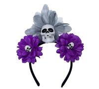 Qsvbeeqj Cerchietto per capelli da donna a forma di fiore finto e teschio, per feste di Halloween, accessorio per capelli da donna per scattare foto