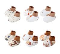 Qsvbeeqj Confezione 6 paia di scarpe da bambino in cotone comode calze interne morbide polsini elastici design cartone animato scarpe bambino calzini per bambini per camminare, set 4, taglia unica