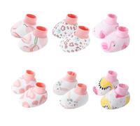 Qsvbeeqj Confezione 6 paia di scarpe da bambino in cotone comode calze interne morbide polsini elastici design cartone animato scarpe bambino calzini per bambini per camminare, Set 1, taglia unica