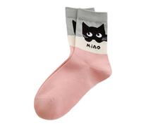 Qsvbeeqj Coreano Preppy Studente Donne Calze di Cotone Estetica Cartoon Gatti Stampa Contrasto Colore Medio Tubo Vitello Calze Medio Vitello, A, Taglia unica