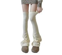 Qsvbeeqj Costine Lavorato A Maglia Svasato Coscia Calze Alte Sopra Ginocchio Scaldamuscoli Solido Calze Per Le Donne di Moda Lavorato A Maglia Sopra Il Ginocchio Svas, bianco latte, Taglia unica