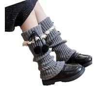 Qsvbeeqj Dolce Frilly Scaldamuscoli Lavorati A Maglia Maniche Gamba Fiocchi Pizzo Calze Lunghe Moda Tubo Medio Calzini Per Le Donne Ragazze Regali Fiocchi Manica In Pizzo, Grigio scuro, Taglia unica