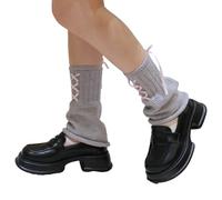 Qsvbeeqj Donne Fiocchi Pizzo Gamba Più Caldo Inverno Maglia Calze Lunghe Calde Studenti Ragazze 90s Stivali Calzini Festa Casual Streetwear Fiocchi Lace Up Warmer, grigio, Taglia unica