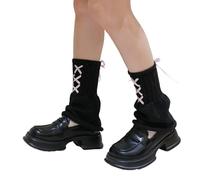 Qsvbeeqj Donne Fiocchi Pizzo Gamba Più Caldo Inverno Maglia Calze Lunghe Calde Studenti Ragazze 90s Stivali Calzini Festa Casual Streetwear Fiocchi Lace Up Warmer, Nero , Taglia unica