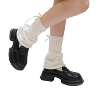 Qsvbeeqj Donne Fiocchi Pizzo Gamba Più Caldo Inverno Maglia Calze Lunghe Calde Studenti Ragazze 90s Stivali Calzini Festa Casual Streetwear Fiocchi Lace Up Warmer, bianco, Taglia unica