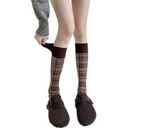 Qsvbeeqj Donne Giapponese Elegante Plaids Modello Preppy Sopra Vitello Calze Ragazza Polsini A Costine Cotone Lunghezza Al Ginocchio Inverno Calze Lunghe Plaids Calze Al Ginocchio, Caff, Taglia unica