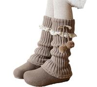 Qsvbeeqj Donne Pizzo Frilly Scaldamuscoli Maglia Calze Lunghe Calde Studenti Ragazze Boot Pompon Fiocchi Lace Up Piedi Coperture Delle Donne Lolitas Maglia Lunghi Scaldamuscoli, cachi, Taglia unica