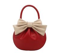 Qsvbeeqj Elegante borsa da sera rotonda a pieghe Design PU borsa casual Top Portafoglio con decorazioni per tutti i giorni Carry regalo carino fiocco rotondo borsa da sera per le donne, Colore: rosso